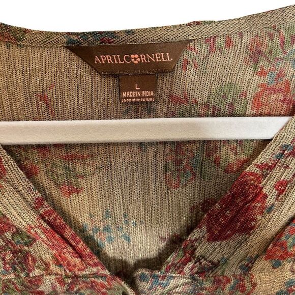 April Cornell Floral Shimmering Rose Metallic Long Duster Jacket| L - Picture 7 of 12